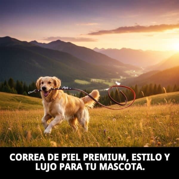 Correa piel lujo para mascotas, resistente, elegante, 120 cm de longitud.