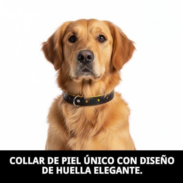 Collar de piel para perros con diseño de huella, elegante y resistente, 45 cm de tamaño.