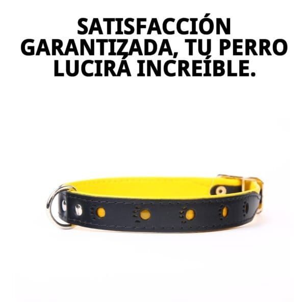 Collar de piel para perros, con huellas y cierre de alta calidad, talla 45 cm, color negro y amarillo.