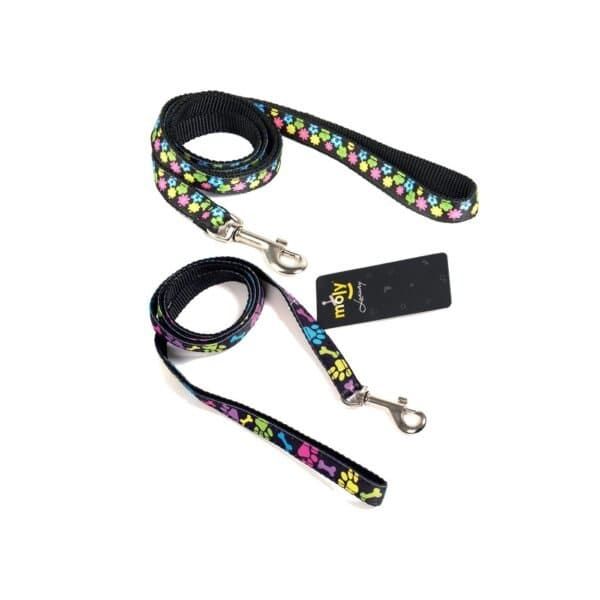 Correa para mascotas con diseño colorido de fantasía y piel, ideal para perros grandes.