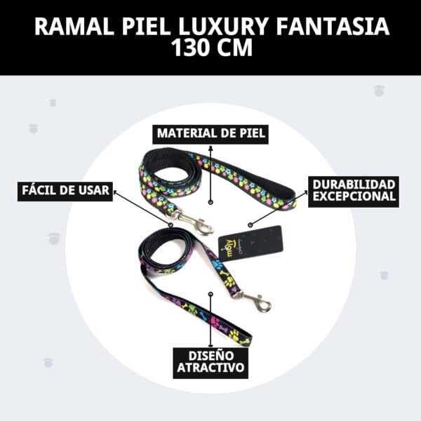 Correa piel luxury Fantasia 130cm, duradera, fácil de usar y con diseño atractivo, ideal para mascotas. Material resistente y elegante.