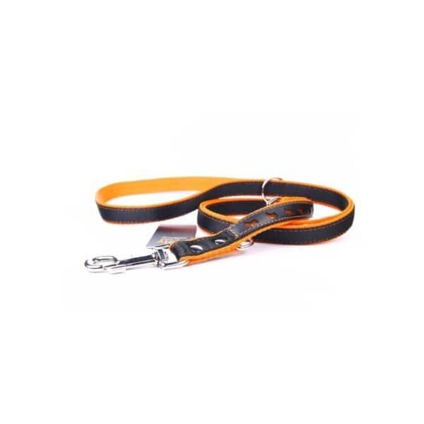 Ramal piel reflectante de 220 cm para mascotas, con acabado brillante y ajustable, ideal para seguridad nocturna.