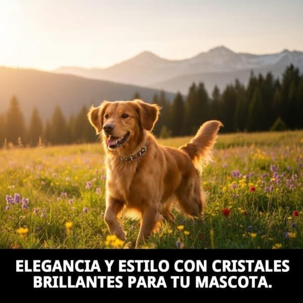 Lujoso collar para mascotas de piel con cristales brillantes de 56 cm. Elegancia y estilo para tu perro.