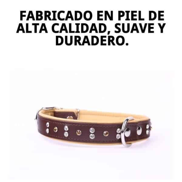 Collar para mascotas en piel de alta calidad, lujo con cristales y hebilla duradera.