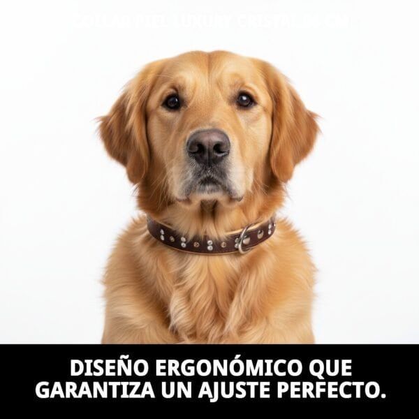 Collar de piel con cristales para perros 56 cm, lujo y comodidad.