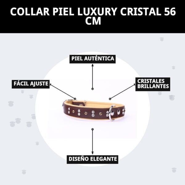 Collar piel con cristales brillantes para mascotas, ajustable y elegante.