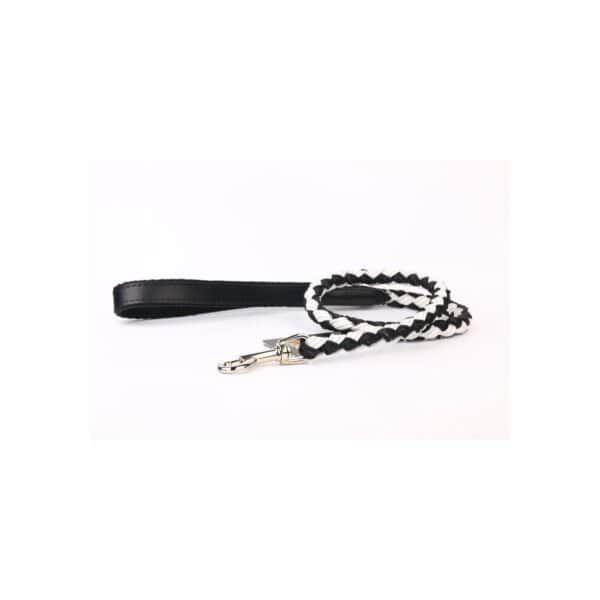 Correa de piel trenzada de 120 cm con asa para mascotas, elegante y duradera.