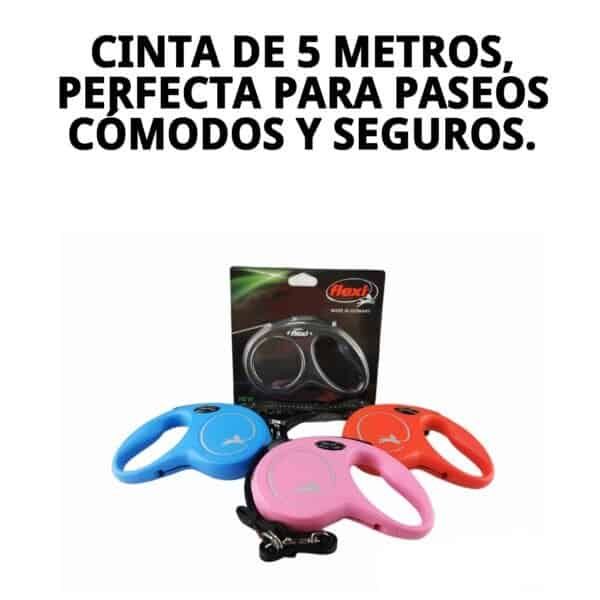 Cinta de 5 metros para perros medianos y grandes, máxima libertad y control, ideal para paseos seguros.
