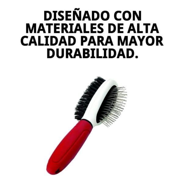 Cepillo de púas doble para mascotas, ideal para desenredar y suavizar el pelaje de perros y gatos.