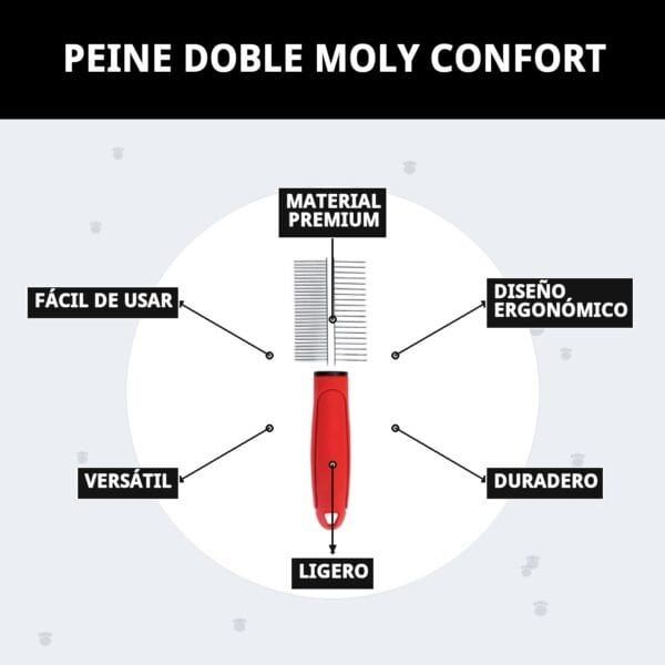 Peine 2 en 1 para perros y gatos, desenreda y alisa el pelaje. Material premium, diseño ergonómico y fácil de usar.