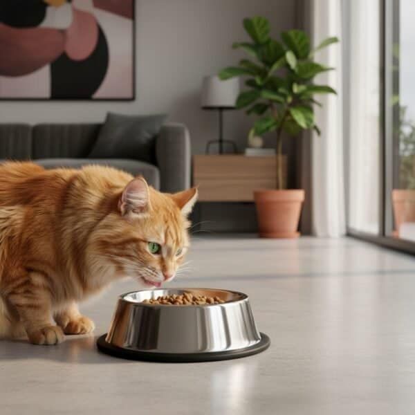 Comedero de acero para gatos, 12 cm y 0,22L, resistente y limpio. Ideal para alimentación diaria.