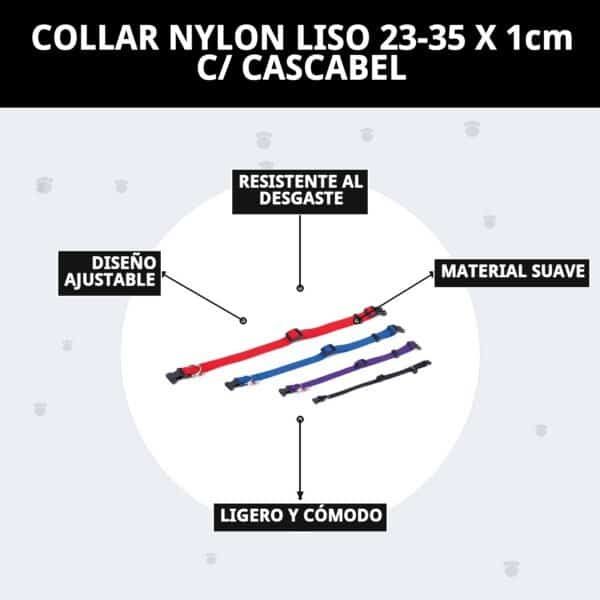 collar nylon liso 23 35 x 1cm c/ cascabel
