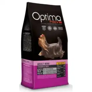Alimento para perros adultos mini con pollo y arroz, 2kg, alta calidad y digestibilidad.