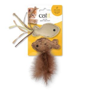 catit fish twin con rafia y cola de plumas 2pc