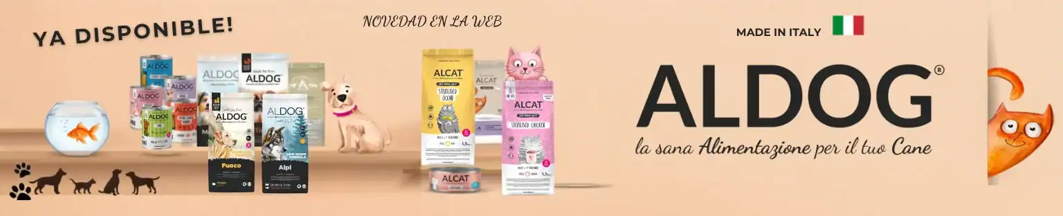 Banner de productos de alimentación para mascotas Aldog y Alcat.