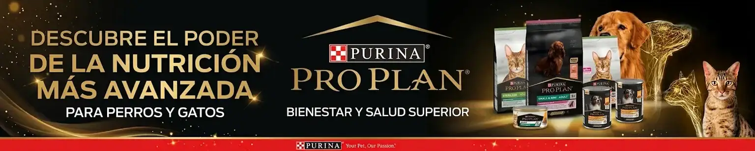 Banner publicitario de Purina Pro Plan para perros y gatos.